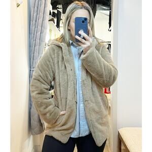 Janice Apparel Long Sleeve Sherpa Hoodie Jacket Beige Brown One Size